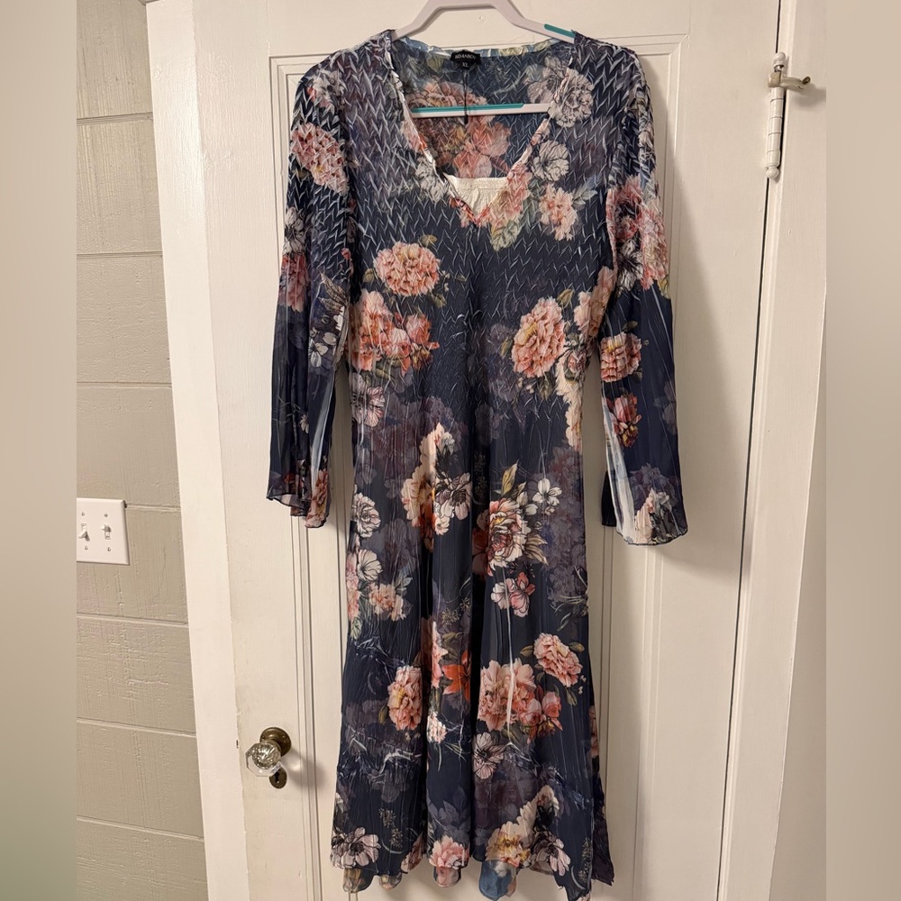 Komarov Navy Floral Long Sleeve Maxi Dress
